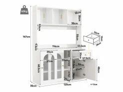 Discount Vitrina blanca - Mueble de comedor con 5 puertas y 1 cajón - estantes regulables y luces LED Vitrina