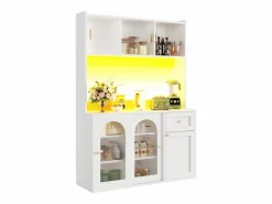 Discount Vitrina blanca - Mueble de comedor con 5 puertas y 1 cajón - estantes regulables y luces LED Vitrina