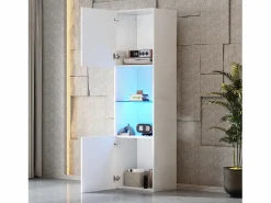 Discount Vitrina blanca - Vitrina con 2 puertas y luces LED - almacenaje abierto - para salón y dormitorio Vitrina