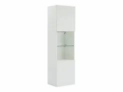 Hauss Spole Vitrina blanca alto brillo con 2 puertas y 1 estante de cristal, LED incluido - 45x35x160cm
