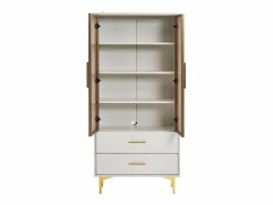 Vitrina blanca con 2 puertas de cristal marrón y 2 cajones, LED incluido - 70x35x150cm Vitrina