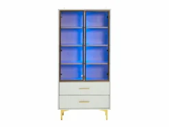 Vitrina blanca con 2 puertas de cristal marrón y 2 cajones, LED incluido - 70x35x150cm Vitrina