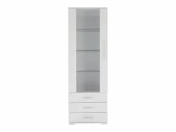 Clearance Vitrina blanca con iluminación LED, 60x35x180 cm, 3 cajones, estilo moderno, para salón y oficina Vitrina