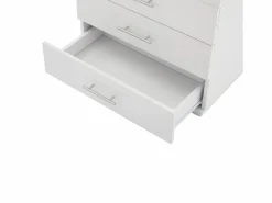 Clearance Vitrina blanca con iluminación LED, 60x35x180 cm, 3 cajones, estilo moderno, para salón y oficina Vitrina