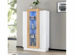 Hauss Spole Vitrina blanca 74x40x120cm con 3 puertas, 1 de ellas acrílica, estantes de cristal, LED incluido Blanco