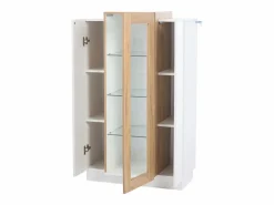 Hauss Spole Vitrina blanca 74x40x120cm con 3 puertas, 1 de ellas acrílica, estantes de cristal, LED incluido Blanco