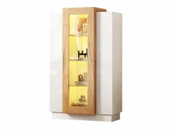 Sale Merax Vitrina brillante - 74 x 40 x 120 cm - con 3 puertas + LEDs + estantes de almacenamiento - Aglomerado + cristal templado - Blanco