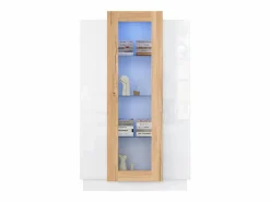 Sale Merax Vitrina brillante - 74 x 40 x 120 cm - con 3 puertas + LEDs + estantes de almacenamiento - Aglomerado + cristal templado - Blanco