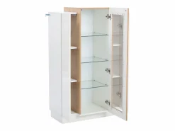 Sale Merax Vitrina brillante - 74 x 40 x 120 cm - con 3 puertas + LEDs + estantes de almacenamiento - Aglomerado + cristal templado - Blanco