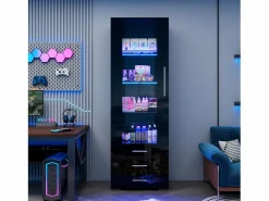 Outlet Vitrina brillante - con LED - 3 cajones y estantes - 60x35x180 cm - MDF - Vitrina