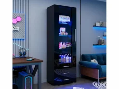 Outlet Vitrina brillante - con LED - 3 cajones y estantes - 60x35x180 cm - MDF - Vitrina