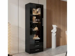 Outlet Vitrina brillante - con LED - 3 cajones y estantes - 60x35x180 cm - MDF - Vitrina