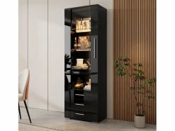 Outlet Vitrina brillante - con LED - 3 cajones y estantes - 60x35x180 cm - MDF - Vitrina