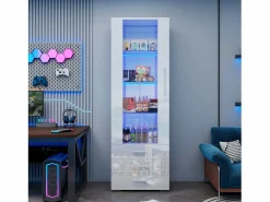 Sale ModernLuxe Vitrina brillante - con LED - 3 cajones y estantes - 60x35x180 cm - MDF - Blanco