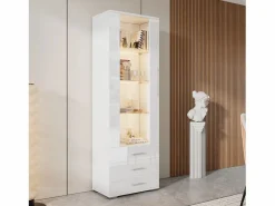 Sale ModernLuxe Vitrina brillante - con LED - 3 cajones y estantes - 60x35x180 cm - MDF - Blanco