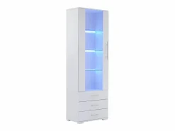 Sale ModernLuxe Vitrina brillante - con LED - 3 cajones y estantes - 60x35x180 cm - MDF - Blanco