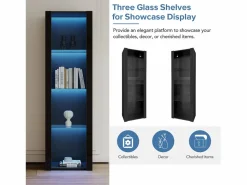 Clearance Merax Vitrina brillante con LED - 55 x 38 x 166 cm - 3 estantes de cristal - armarios altos de almacenaje - aglomerado - Negro