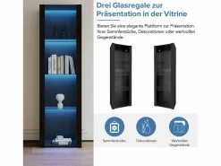 Clearance Merax Vitrina brillante con LED - 55 x 38 x 166 cm - 3 estantes de cristal - armarios altos de almacenaje - aglomerado - Negro