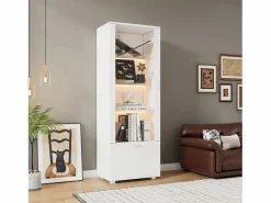 Outlet Merax Vitrina brillante con puertas de acrílico - 50 x 40 x 160 cm - con LED + 3 estantes - Acrílico + aglomerado - Blanco