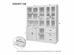 New Merax Vitrina combinada moderna con 8 puertas y 3 cajones - LED - Madera MDF - Lacado - 180 x 40 x 200 cm Blanco