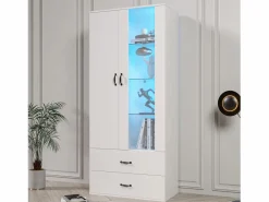 Hauss Spole Vitrina con 16 luces LED de colores, 2 cajones y 2 puertas, blanca.