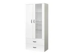 Hauss Spole Vitrina con 16 luces LED de colores, 2 cajones y 2 puertas, blanca.