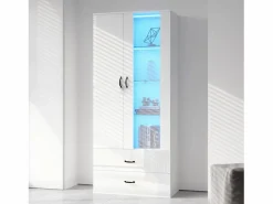Hauss Spole Vitrina con 16 luces LED de colores, 2 cajones y 2 puertas, blanca.