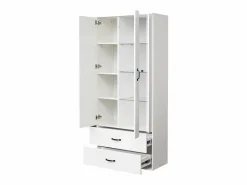 Hauss Spole Vitrina con 16 luces LED de colores, 2 cajones y 2 puertas, blanca.