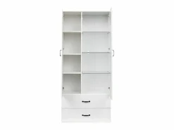 Hauss Spole Vitrina con 16 luces LED de colores, 2 cajones y 2 puertas, blanca.