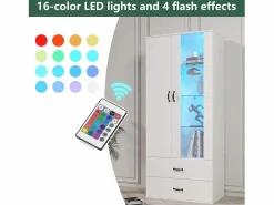 Discount ModernLuxe Vitrina con 2 puertas y 2 cajones y LED - Alto 180cm - Blanco