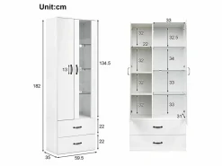 Discount ModernLuxe Vitrina con 2 puertas y 2 cajones y LED - Alto 180cm - Blanco