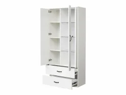 Discount ModernLuxe Vitrina con 2 puertas y 2 cajones y LED - Alto 180cm - Blanco