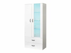 Discount ModernLuxe Vitrina con 2 puertas y 2 cajones y LED - Alto 180cm - Blanco