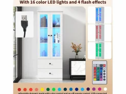 Outlet Merax Vitrina con 2 puertas y 2 cajones - 60 x 36 x 165 cm - LEDs - Estantes regulables - Tablero de partículas + MDF - Blanco