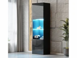 Merax Vitrina con 2 puertas y 1 estante de cristal - 45 x 35 x 160 cm - LEDs - Tablero de partículas - brillo