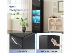 Merax Vitrina con 2 puertas y 1 estante de cristal - 45 x 35 x 160 cm - LEDs - Tablero de partículas - brillo