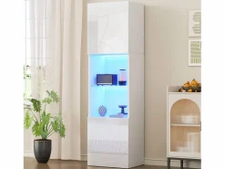New Merax Vitrina con 2 puertas y 1 estante de cristal - 45 x 35 x 160 cm - LEDs - Tablero de partículas - brillo Blanco