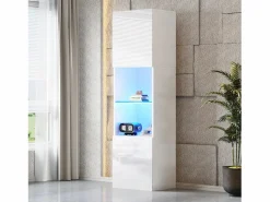 New Merax Vitrina con 2 puertas y 1 estante de cristal - 45 x 35 x 160 cm - LEDs - Tablero de partículas - brillo Blanco