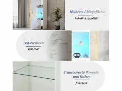 New Merax Vitrina con 2 puertas y 1 estante de cristal - 45 x 35 x 160 cm - LEDs - Tablero de partículas - brillo Blanco