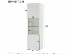 New Merax Vitrina con 2 puertas y 1 estante de cristal - 45 x 35 x 160 cm - LEDs - Tablero de partículas - brillo Blanco