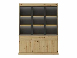 Vente-unique Vitrina con almacenamiento y LEDs - Natural y negro - MARSORIA