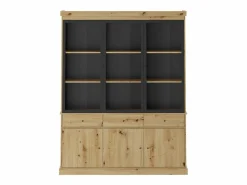 Vente-unique Vitrina con almacenamiento y LEDs - Natural y negro - MARSORIA