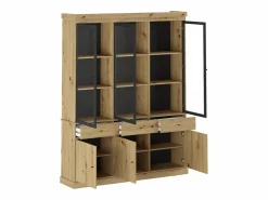 Vente-unique Vitrina con almacenamiento y LEDs - Natural y negro - MARSORIA