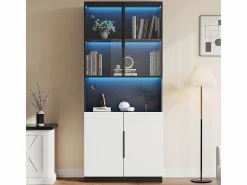 Best Vitrina con LED - 4 Puertas + 1 Hueco - Antivuelco - Color y Brillo Ajustable 80x30x200cm Vitrina