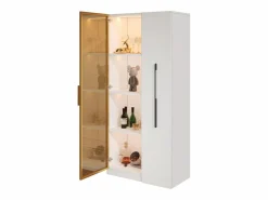 Clearance Vitrina con LED 70x40x160 cm - 1 puerta de vidrio y 1 cajón lateral deslizante - Ruedas - MDF + vidrio - Vitrina