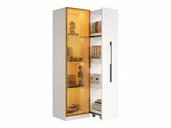 Clearance Vitrina con LED 70x40x160 cm - 1 puerta de vidrio y 1 cajón lateral deslizante - Ruedas - MDF + vidrio - Vitrina