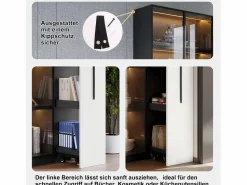 Sale Merax Vitrina con puerta de cristal - 110,5 x 35 x 160 cm - con LED y cajón lateral - MDF - negro y Blanco