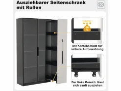 Sale Merax Vitrina con puerta de cristal - 110,5 x 35 x 160 cm - con LED y cajón lateral - MDF - negro y Blanco