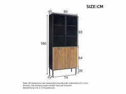 New Vitrina con puertas de cristal, 180 cm, con LED, estantes regulables, MDF, y roble (74x31x180 cm) Vitrina