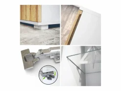 Outlet Vitrina Davos, vitrina independiente con 3 estantes de cristal y 8 compartimentos, mate/ de alto brillo (71,5 x 134 x 35 cm) Vitrina